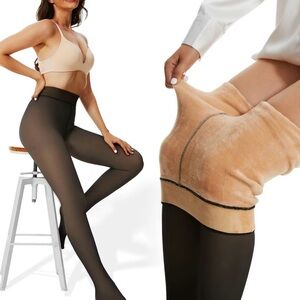 High-Waisted Black Sheer Tights with Fleece Lining